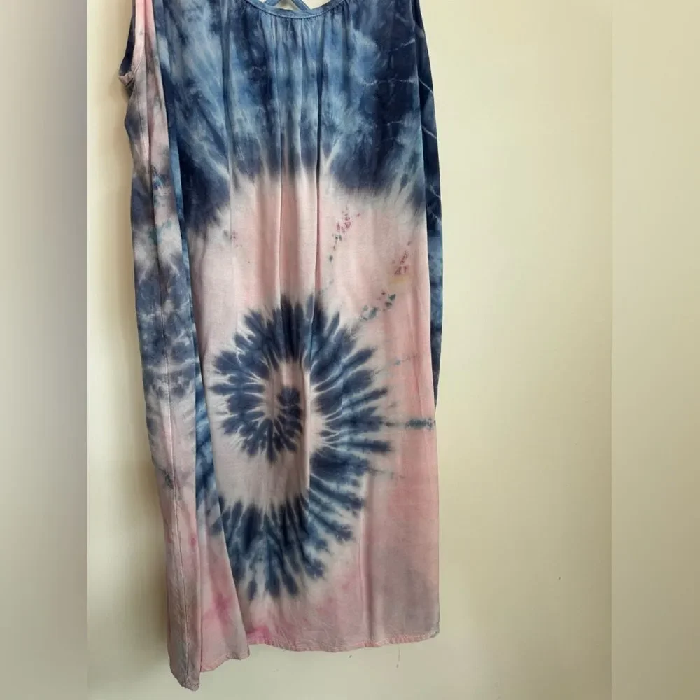 Blue and Pink Tie-dye Swim Coverup Dress One Size